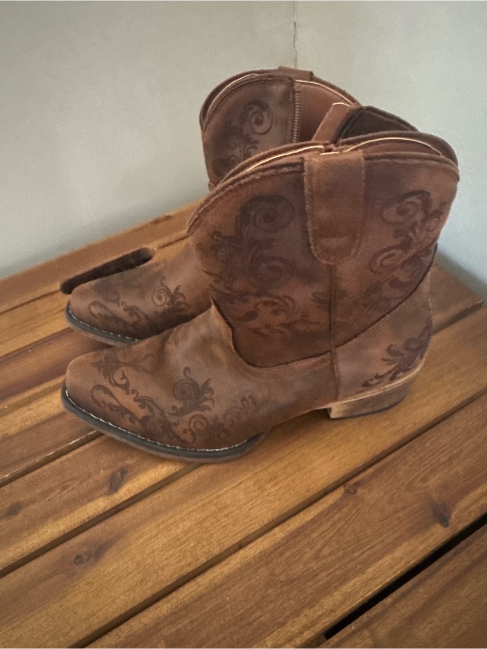 Roper Short stuff  Snip Toe Cowboy Booties Womens Brown 7.5 - Picture 5 of 7